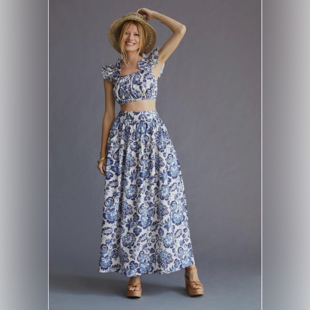 Anthropologie Blue and White Floral Dress